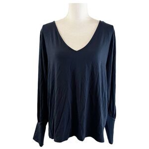 NWT Eloquii Womens Blouse Bishop Sleeves Size 18/20 Holiday Navy Dressy